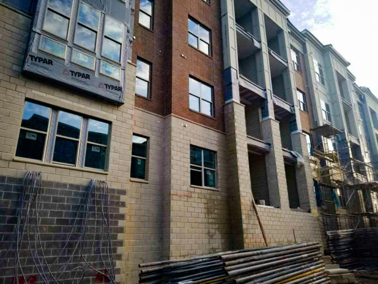 Block and brick commercial facade