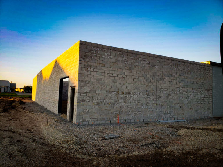 Stone wall on a new building