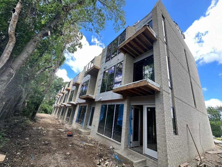 Multi-unit building with a brick exterior