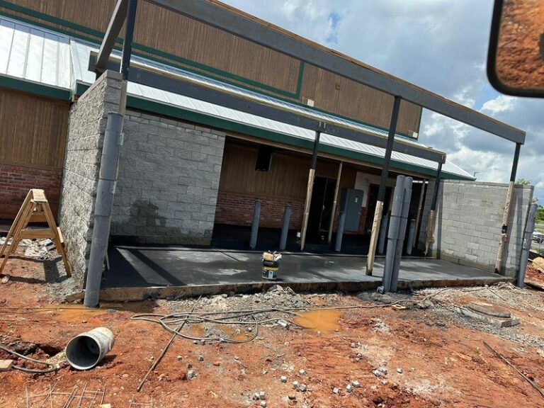 Concrete block wall under construction