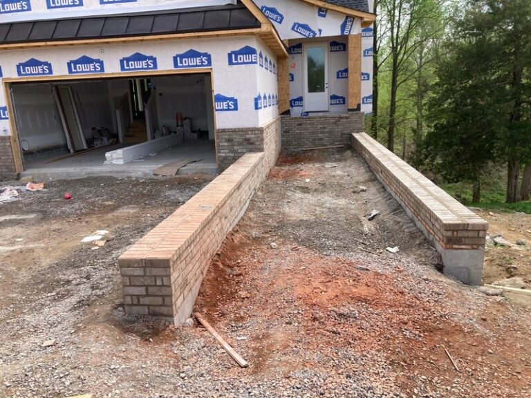 Brick retaining walls under construction