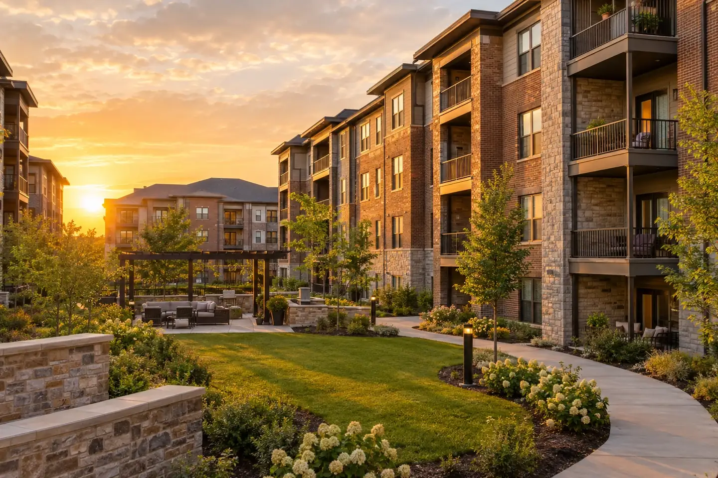 Multi-family community with masonry exterior