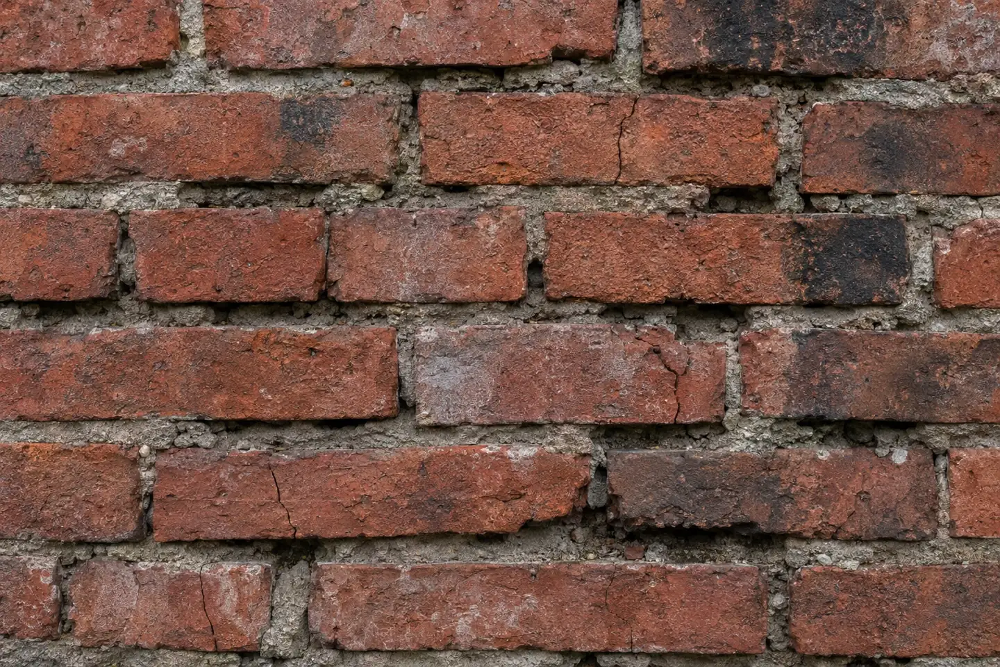Brick wall before and after repointing - before